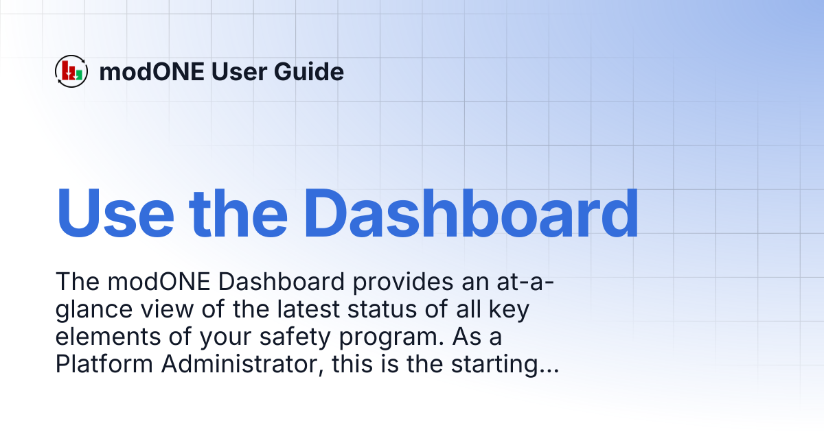 Use the Dashboard | modONE User Guide